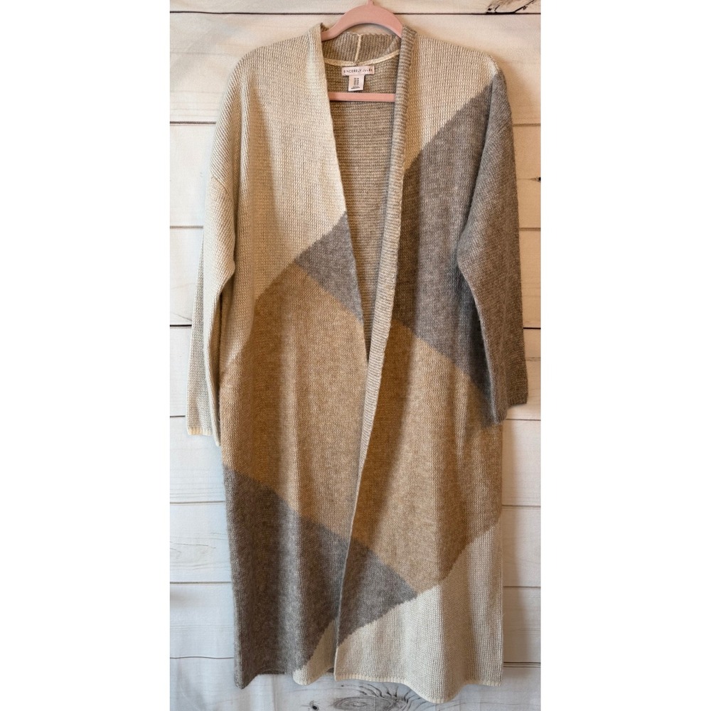 Sincerely Jules Colorblock Geometric Longline Duster Cardigan Neutral 1X
